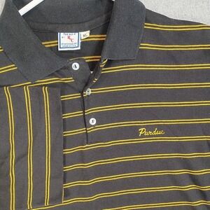 Vintage Purdue Boilermakers Script Logo Polo XL Black Yellow Striped Shirt USA